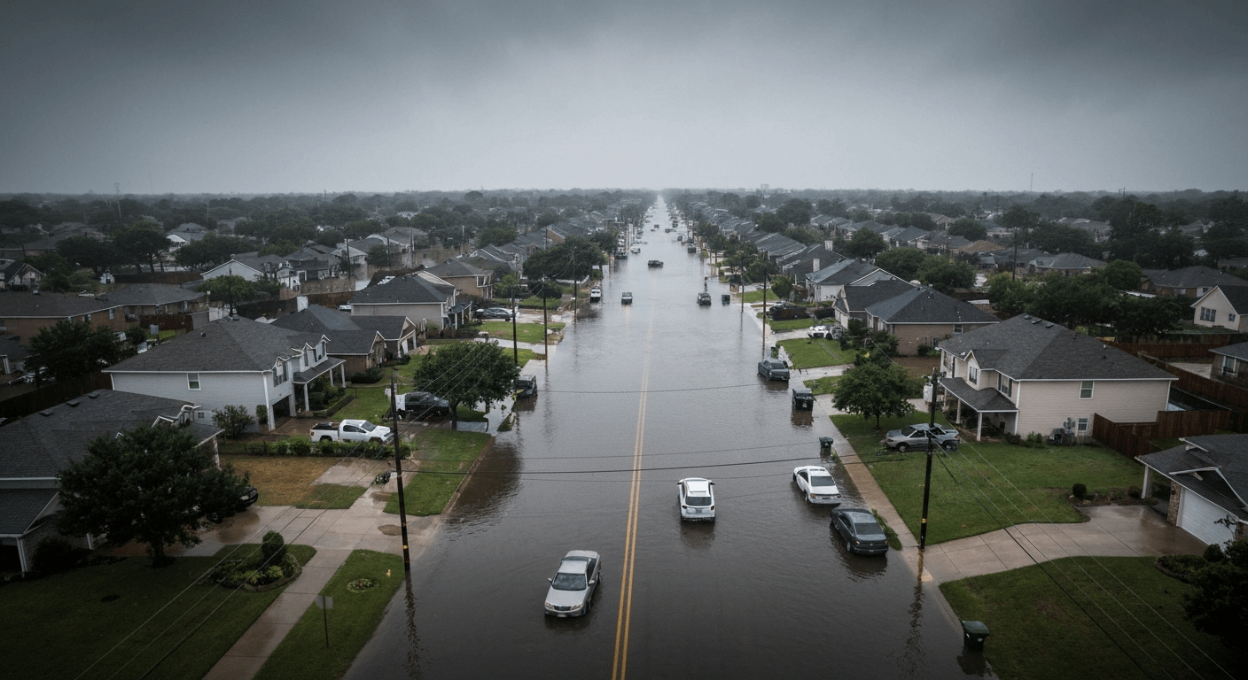Flooded Houston neighborhood aerial view