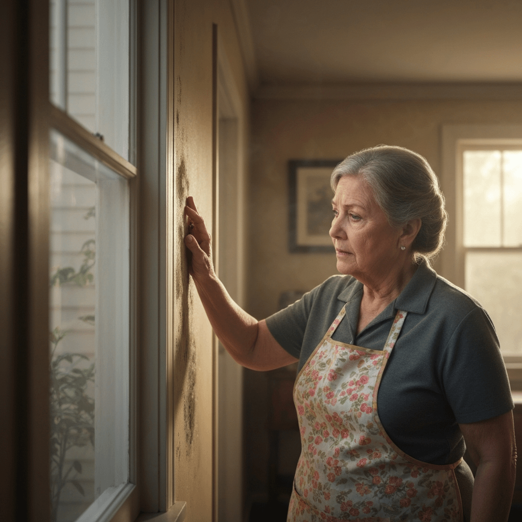 Homeowner checking moldy wall inside